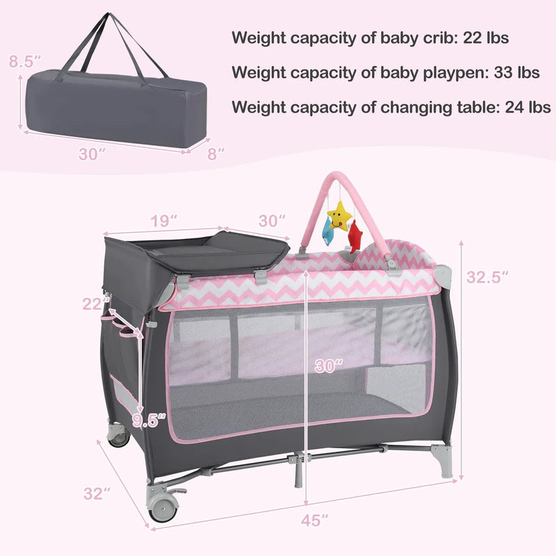 3-in-1 Portable Baby Playard with Zippered Door and Toy Bar by DirectDeals