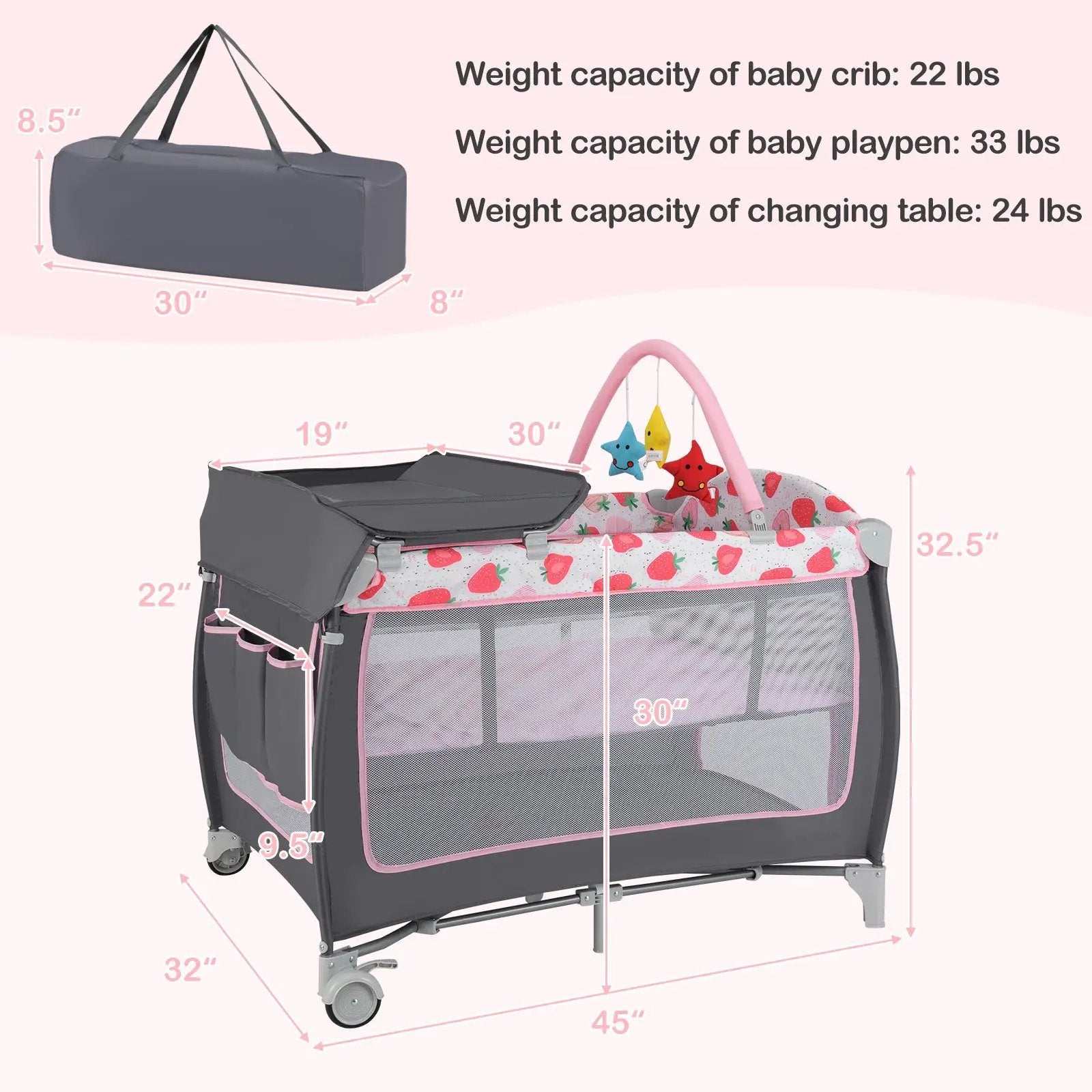 3-in-1 Portable Baby Playard with Zippered Door and Toy Bar by DirectDeals