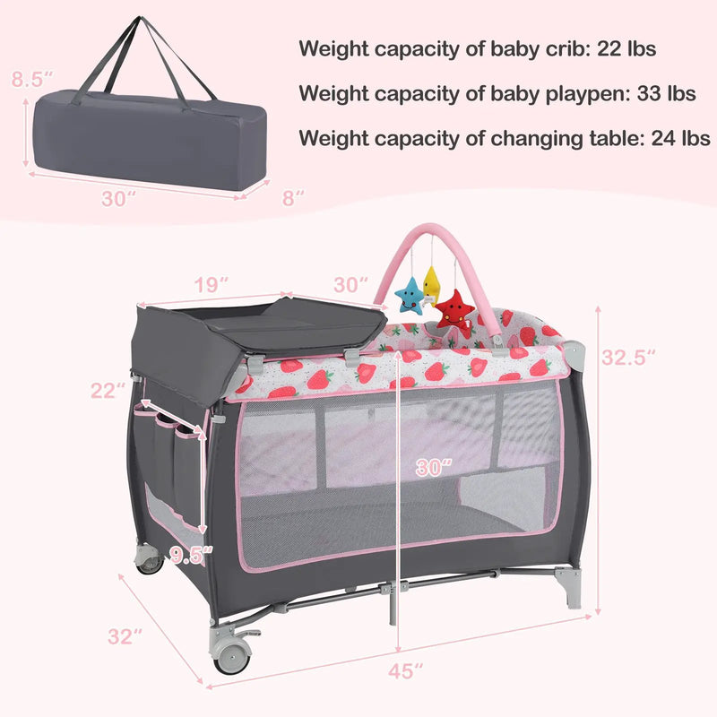 3-in-1 Portable Baby Playard with Zippered Door and Toy Bar by DirectDeals