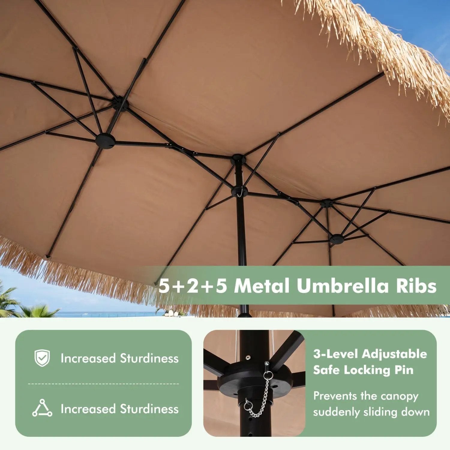 Double-Sided Thatched Tiki Patio Umbrella 15x9 FT with Crank by DirectDeals