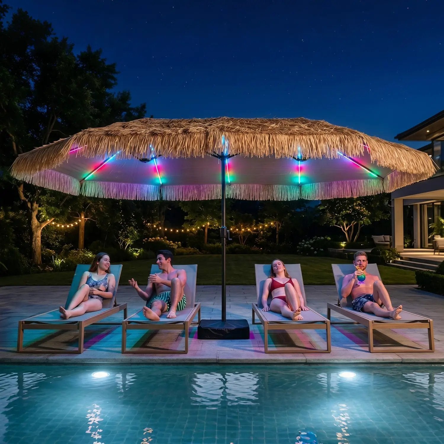 Double-Sided Patio Umbrella 15x9 ft with Solar LED Lights by DirectDeals