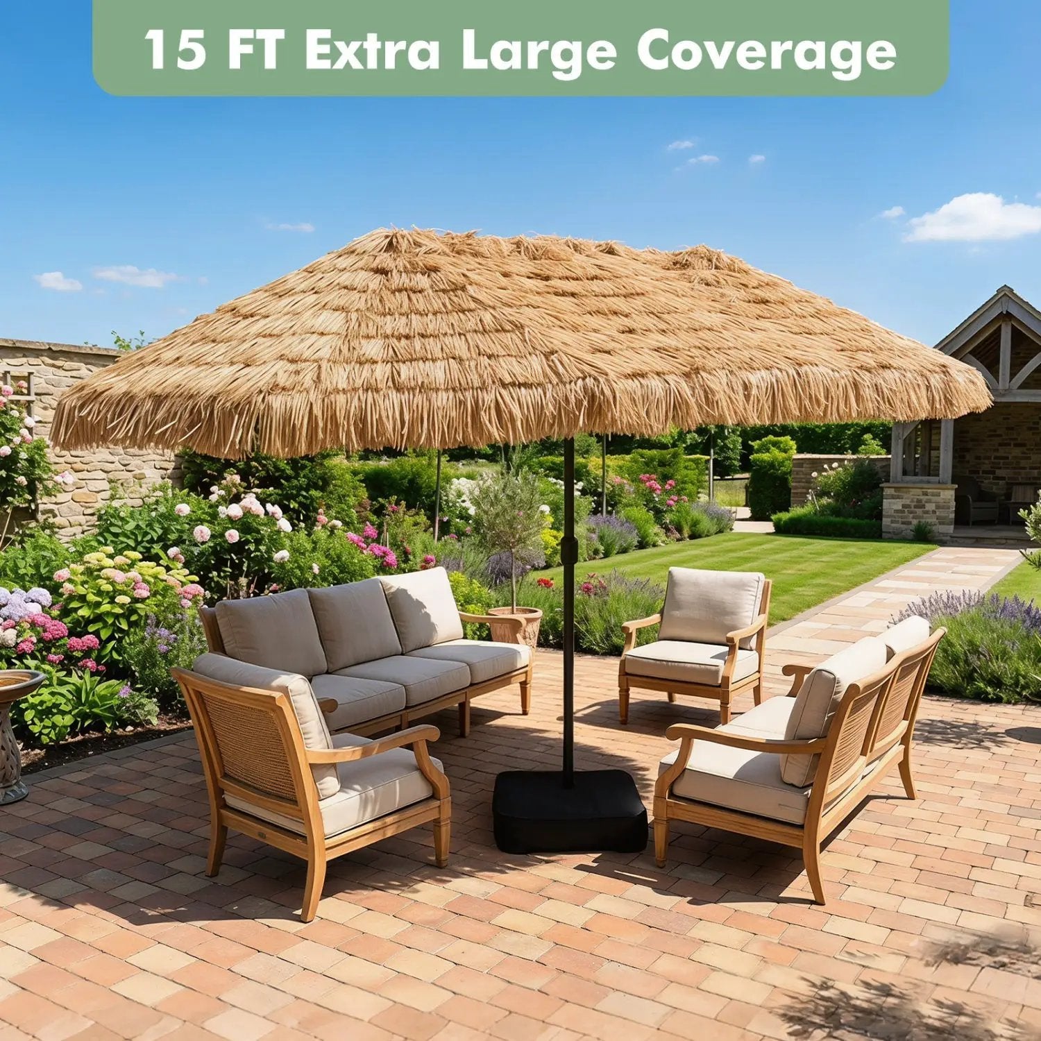 Double-Sided Patio Umbrella 15x9 ft with Solar LED Lights by DirectDeals