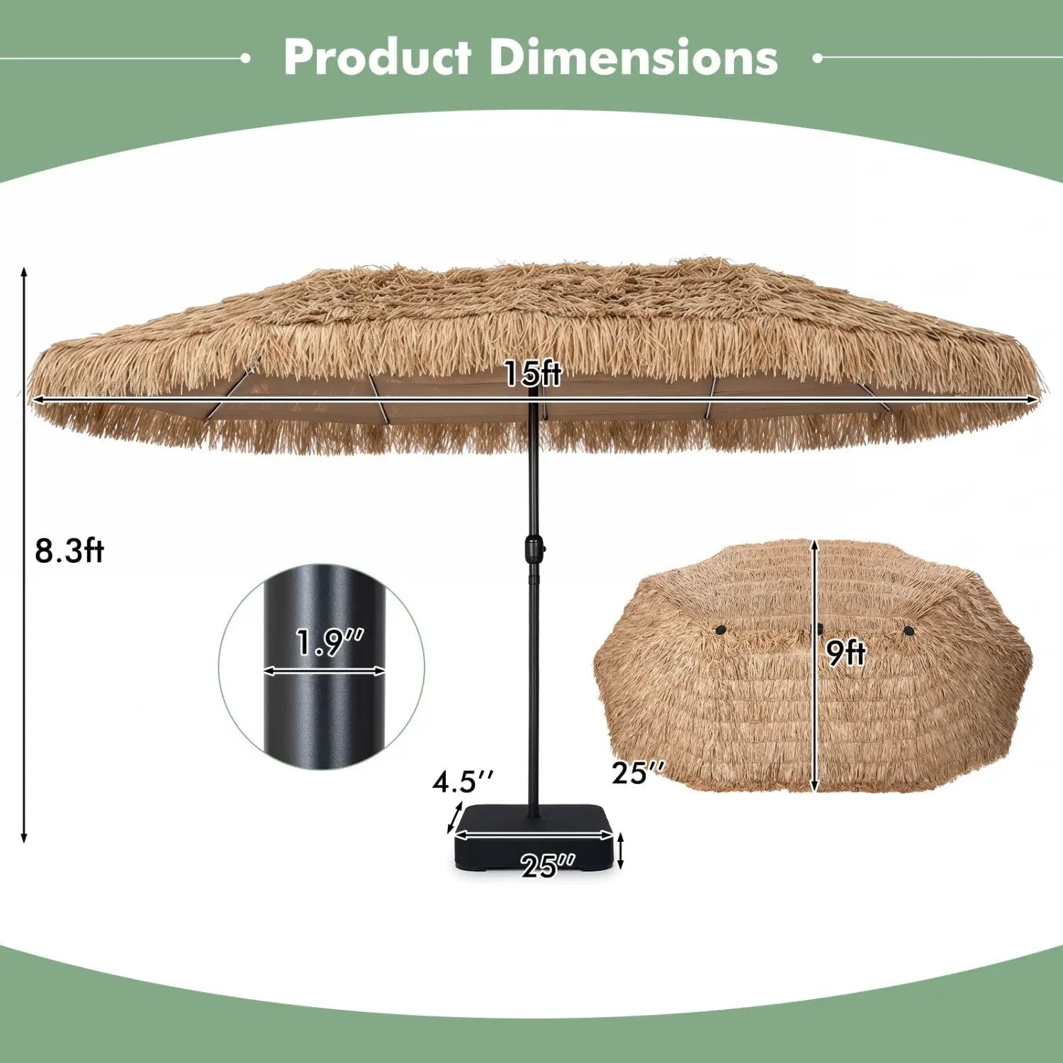 Double-Sided Patio Umbrella 15x9 ft with Solar LED Lights by DirectDeals