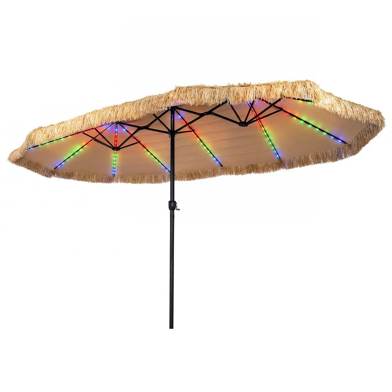 Double-Sided Patio Umbrella 15x9 ft with Solar LED Lights by DirectDeals