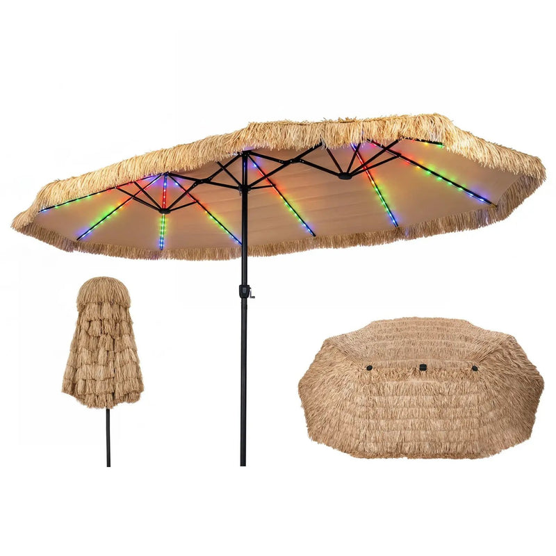 Double-Sided Patio Umbrella 15x9 ft with Solar LED Lights by DirectDeals