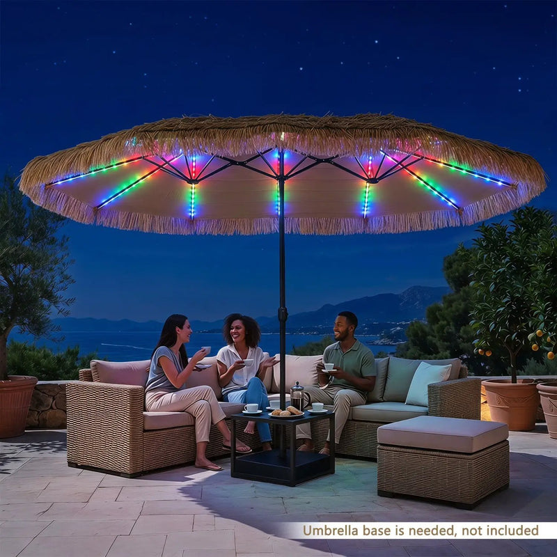 Double-Sided Patio Umbrella 15x9 ft with Solar LED Lights by DirectDeals
