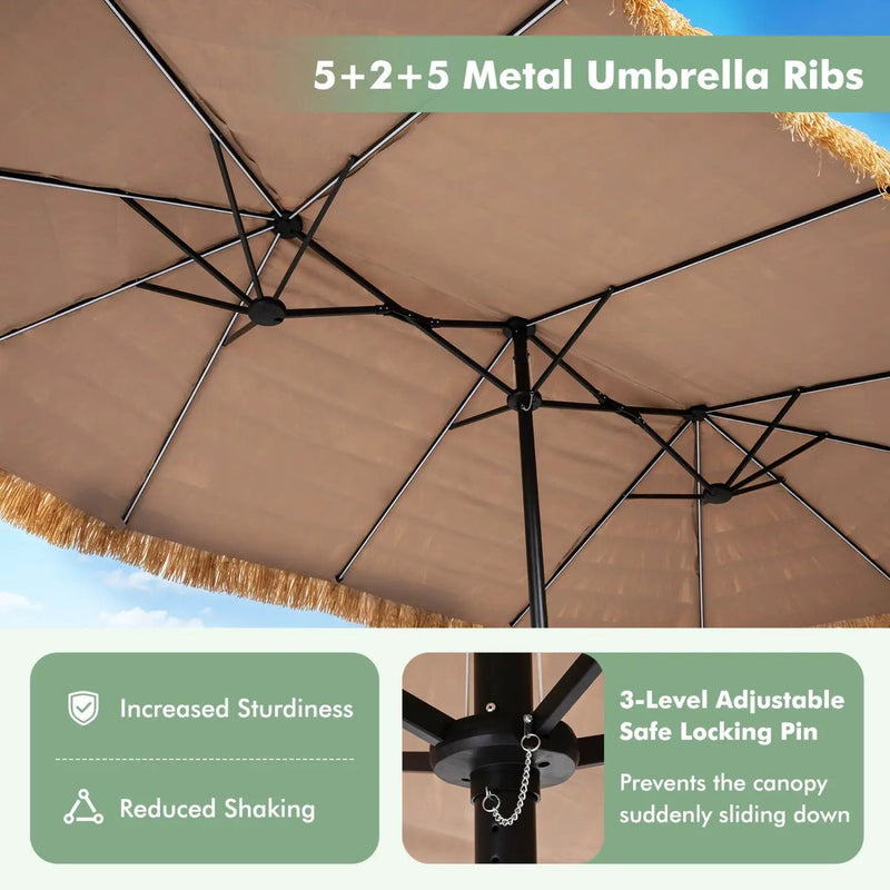 Double-Sided Patio Umbrella 15x9 ft with Solar LED Lights by DirectDeals