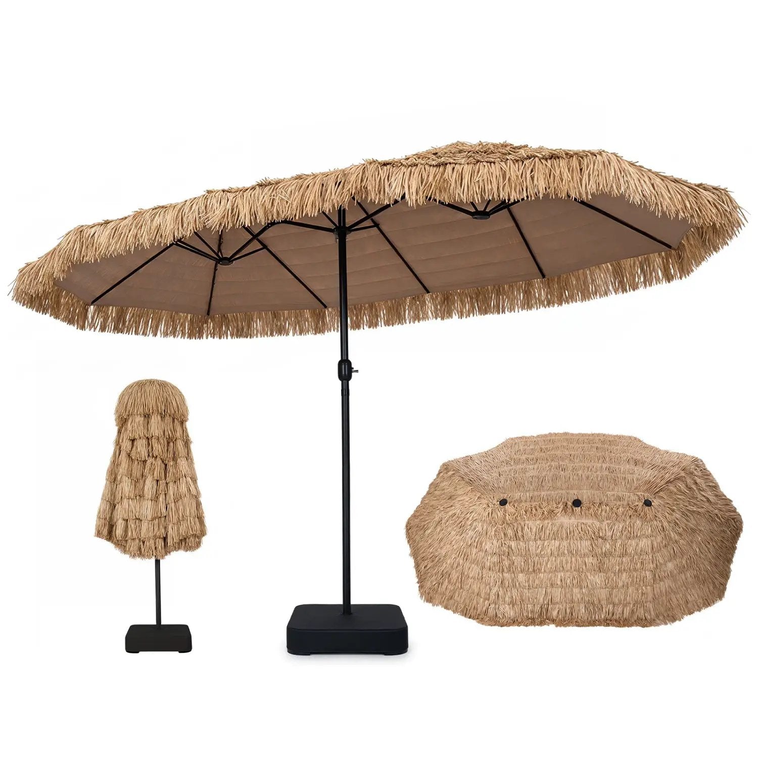 Double-Sided Patio Umbrella 15x9 ft with 144 Solar Lights by DirectDeals