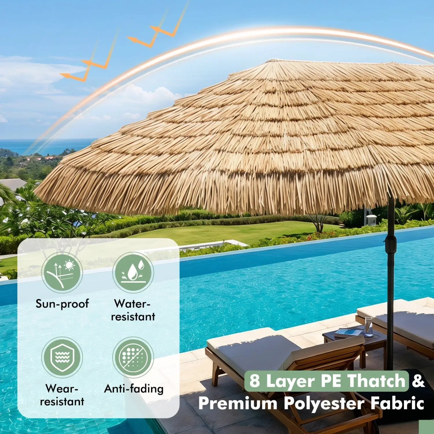 Double-Sided Patio Umbrella 15x9 ft with 144 Solar Lights by DirectDeals