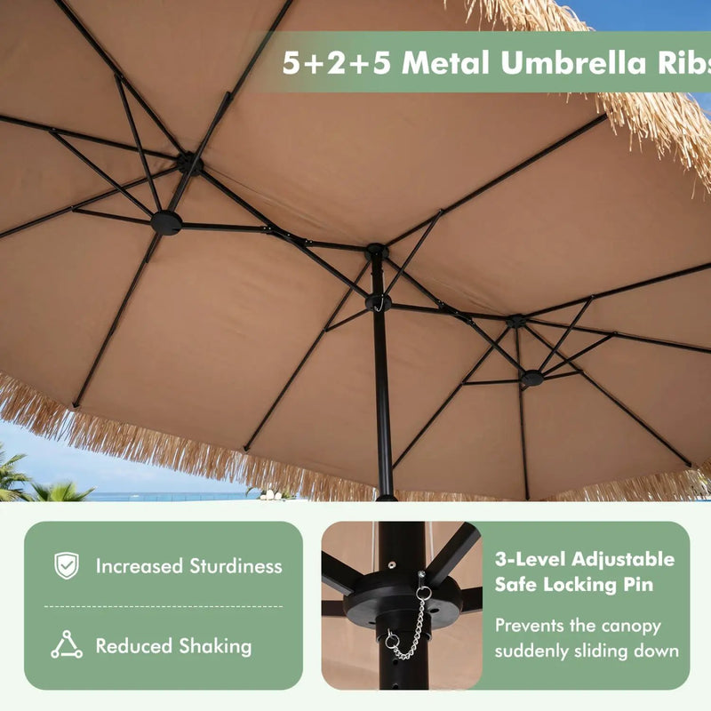 Double-Sided Patio Umbrella 15x9 ft with 144 Solar Lights by DirectDeals