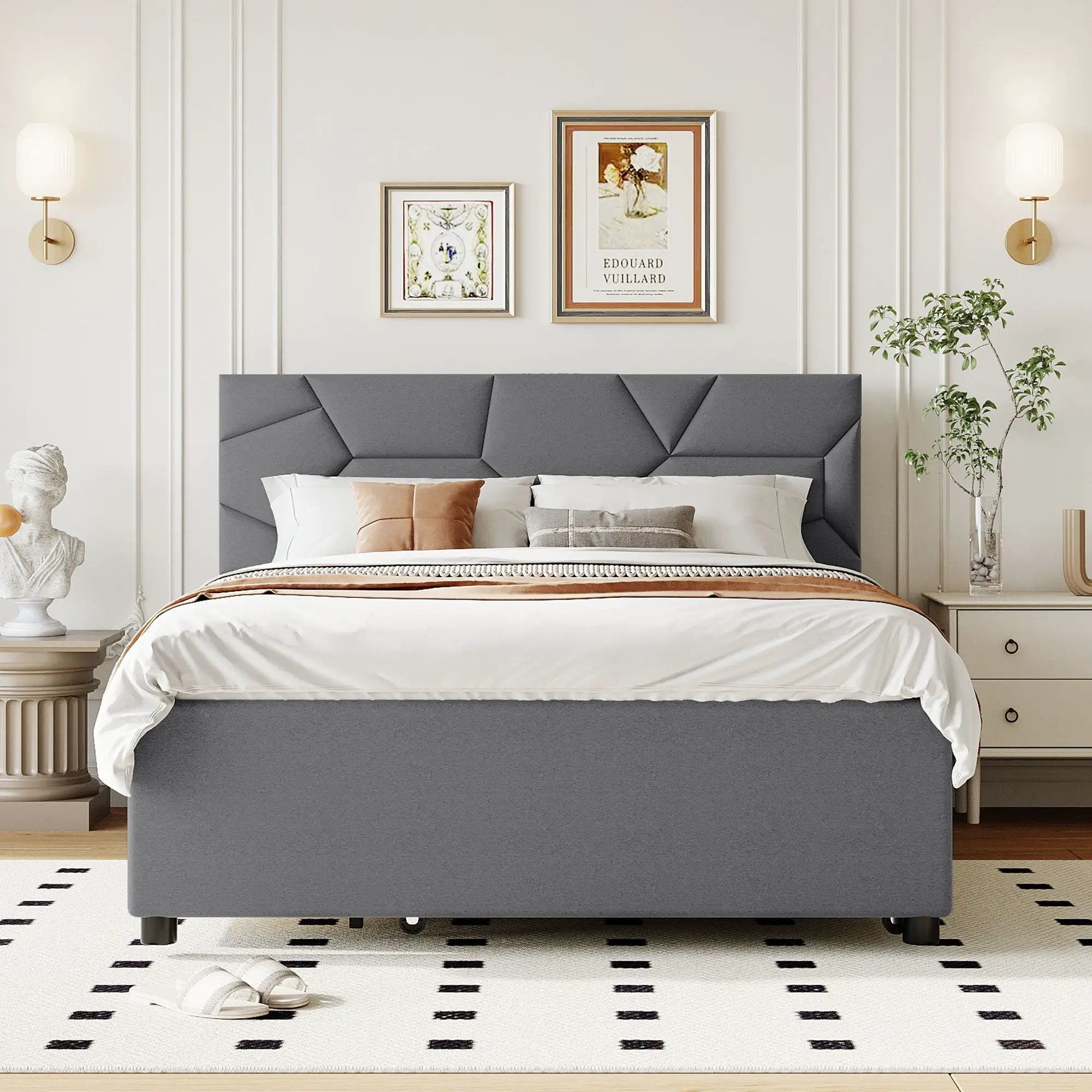 Upholstered Platform Bed With Brick Pattern Headboard And Twin Long Size Trundle by HouseOfZazla