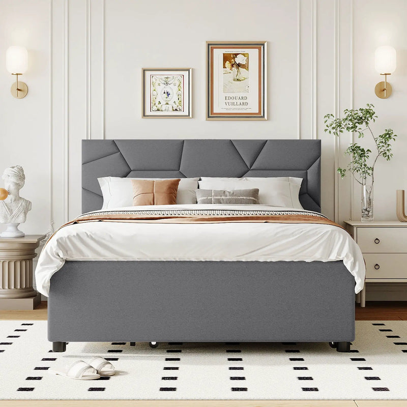 Upholstered Platform Bed With Brick Pattern Headboard And Twin Long Size Trundle by HouseOfZazla