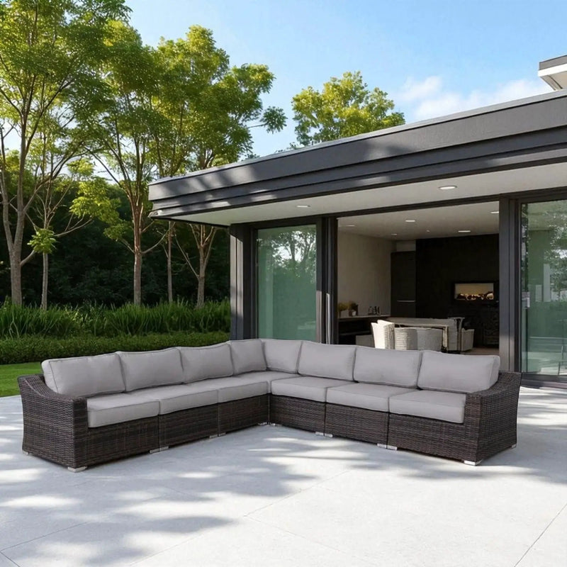 Contemporary Outdoor Rattan Wicker Sectional Seating Group With Cushions by HouseOfZazla