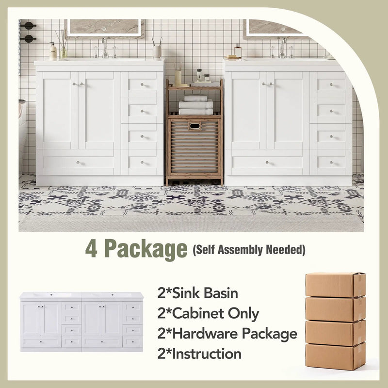 Shaker Free Standing Bathroom Vanity Cabinet & Sink, Soft Close Drawers, Soft Close Doors
