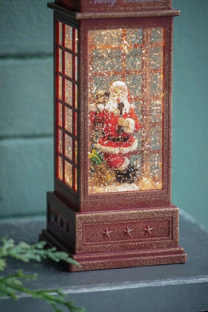 Christmas Lighted Water Spinning Phone Booth With Santa On Phone, 3*AA Batteries Required - White / Red by HouseOfZazla