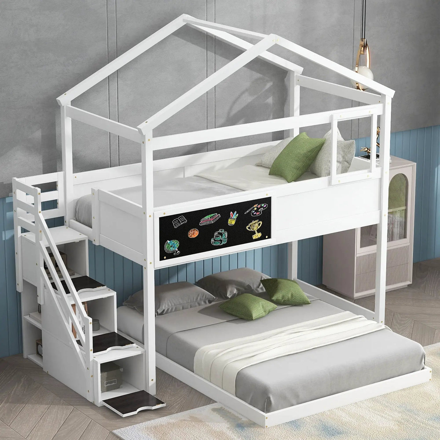 House Style Bunk Bed With Storage Staircase And board by Unique Piece Furniture