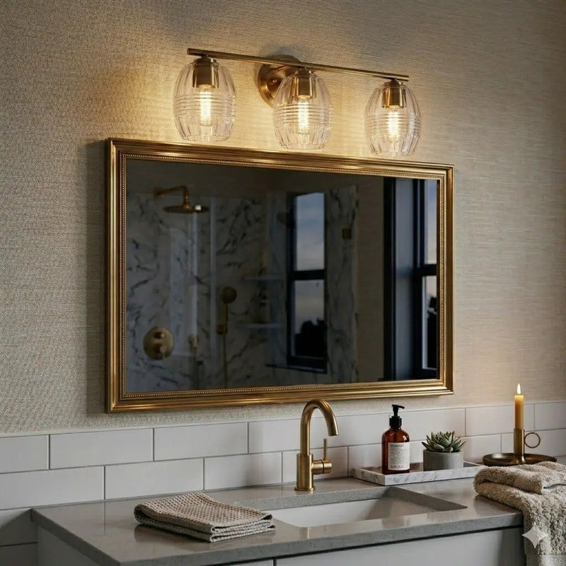 Luster - 3 Lights Vanity With Clear For Bathrooms Above Mirror Wall Lamp Satin - Clear / Gold by HouseOfZazla