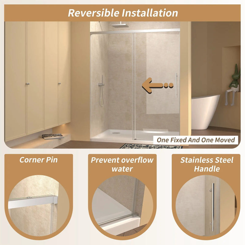 Frameless Single Sliding Shower Door With Handle