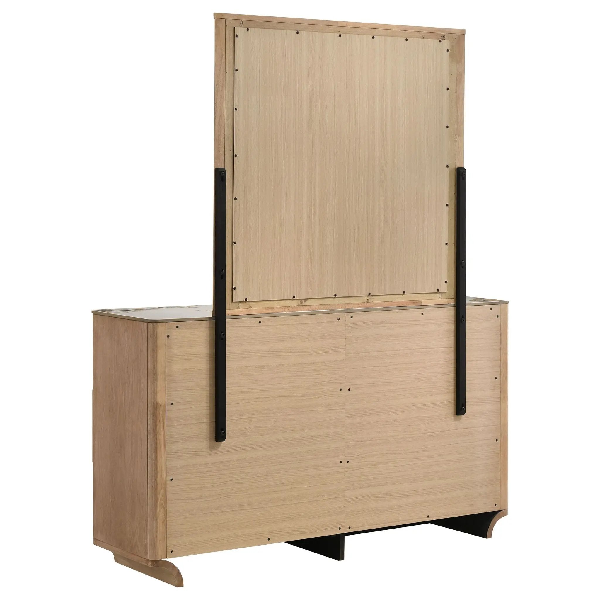 Leanne 6-drawer Sinter Stone Top Dresser and Mirror Light Oak by Unique Piece Furniture