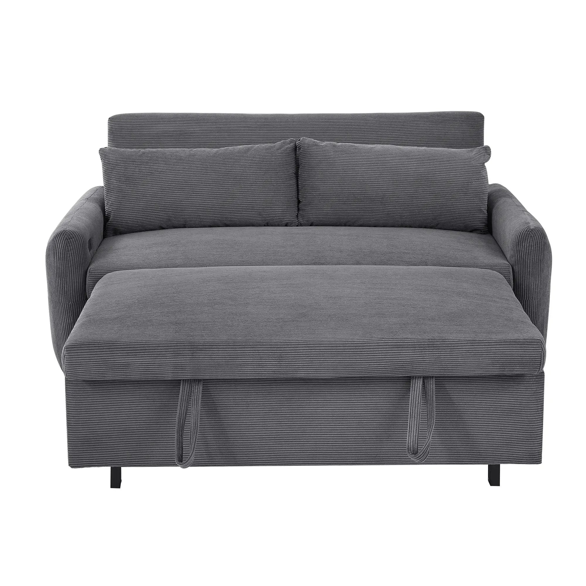 Pull-Out 2 Seat Modern Sleeper Sofa With 2 Throw Pillows And USB Ports by HouseOfZazla