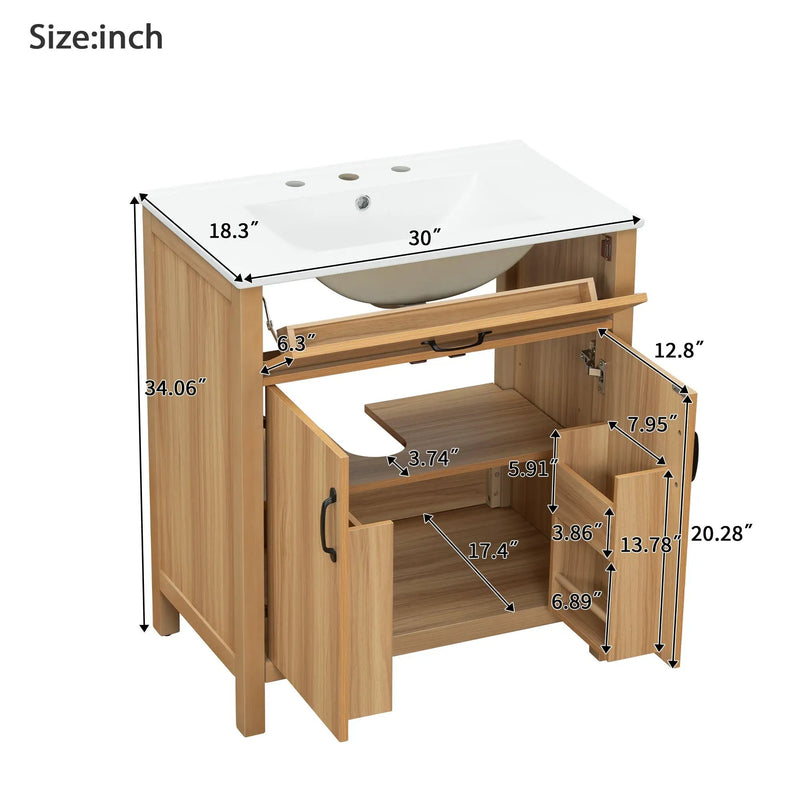 30" Wood Bathroom Vanity with Solid Wood Frame by HouseOfZazla