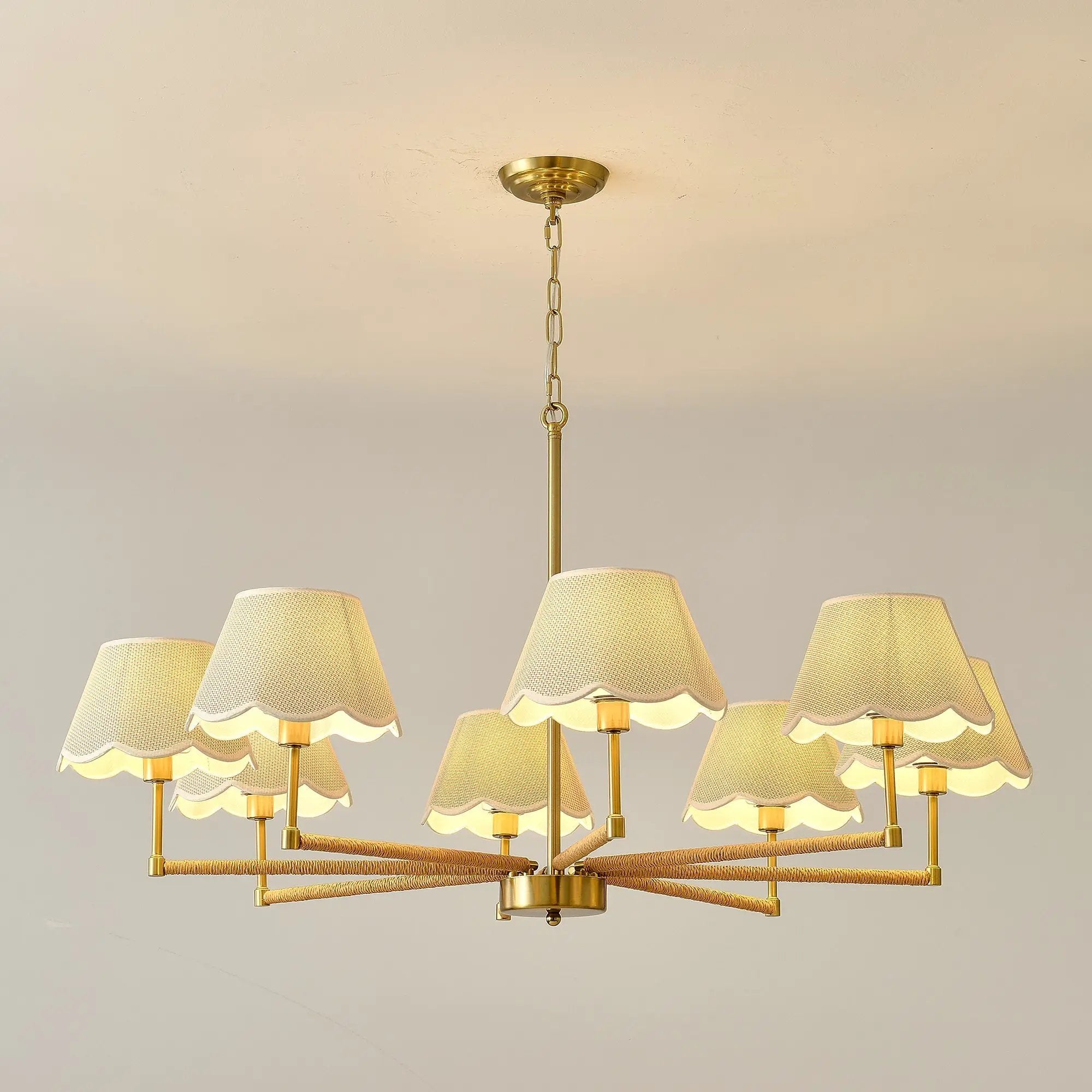 8-Light Rope and Fabric Shade Gold Chandelier by HouseOfZazla