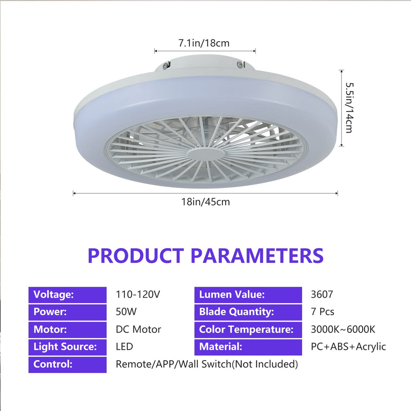 18 Inch Ceiling Fan with RGB Light and Remote Control by HouseOfZazla