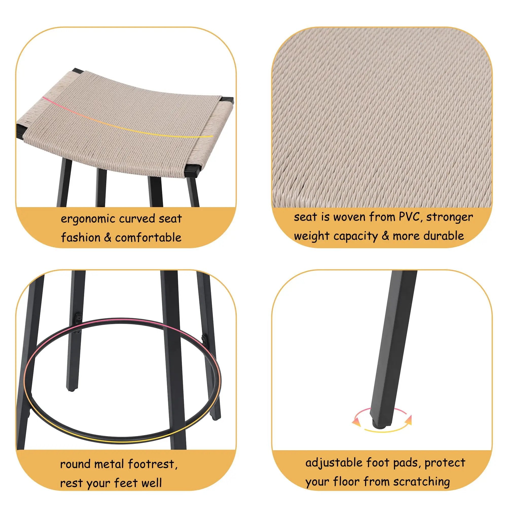 Counter Height Bar Stools Backless Handwoven Kitchen Dining Chairs With Round Footrest (Set of 2) Weaving Pub Stoo - Creamy White by Unique Piece Furniture