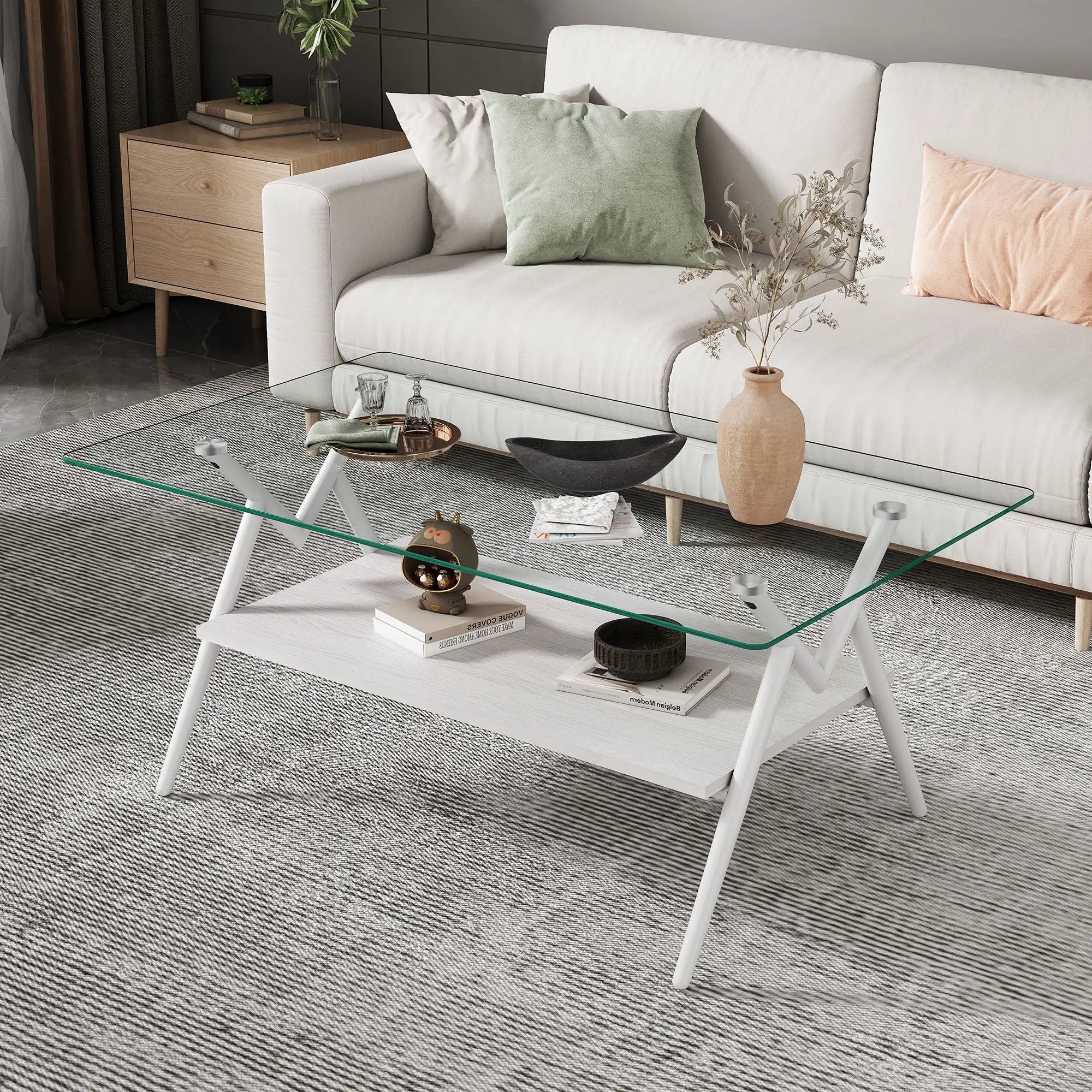 Rectangle Coffee Table With Tempered Glass Top And Shelf by Unique Piece Furniture