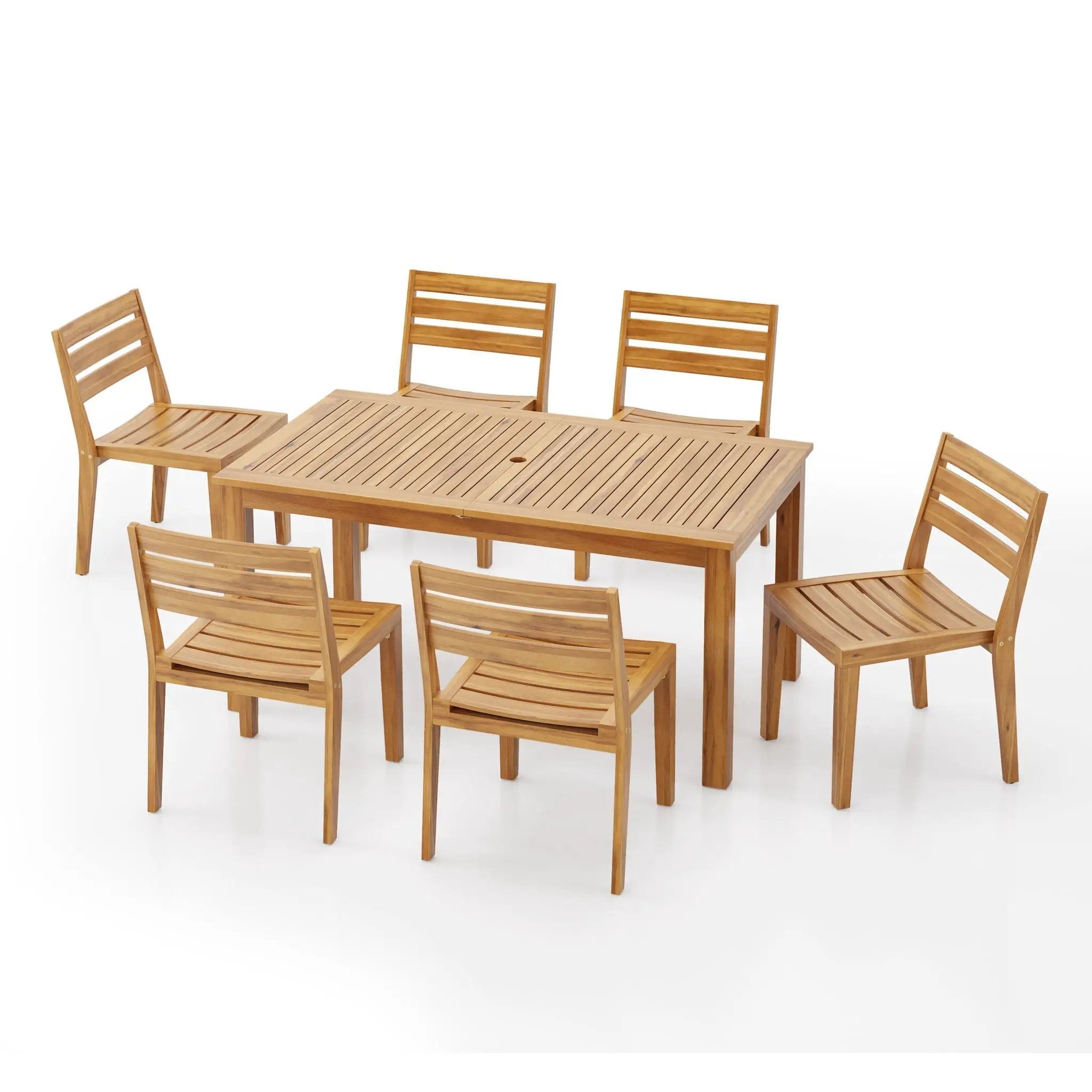 Outdoor 7 Pieces Expandable Dining Set With Umbrella Hole - Teak by HouseOfZazla