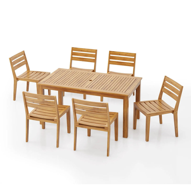 Outdoor 7 Pieces Expandable Dining Set With Umbrella Hole - Teak by HouseOfZazla