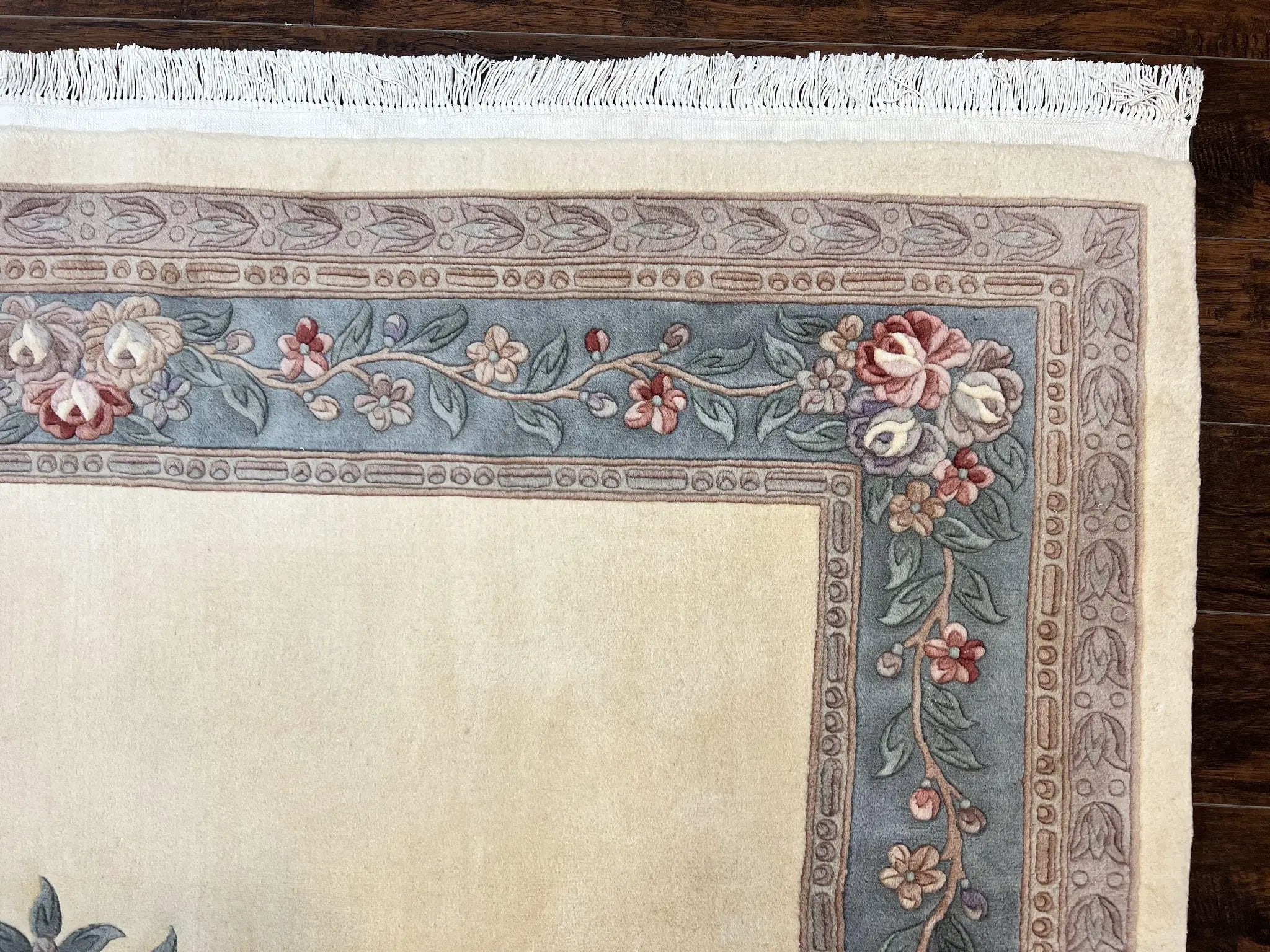 Chinese Carving Rug 8x10, Chinese Wool Carpet 8 x 10, Cream, 120 Line Rug, Vintage Handmade Art Deco Asian Oriental Rug, Aubusson Rug by Jewel Rugs