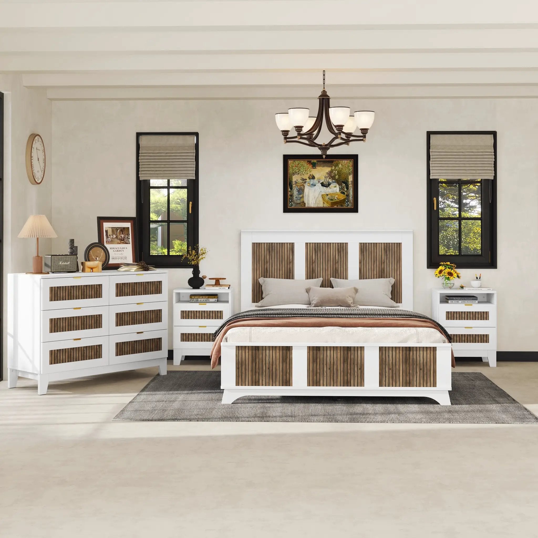 4-Pieces Bedroom Sets, Queen Size Farmhouse Platform Bed with Storage by HouseOfZazla