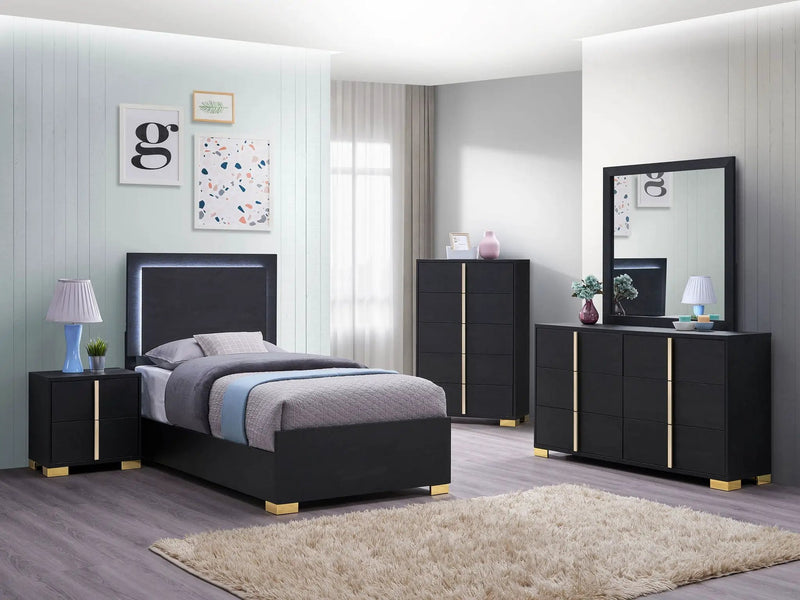 Marceline Wood Twin LED Panel Bed Black by Unique Piece Furniture