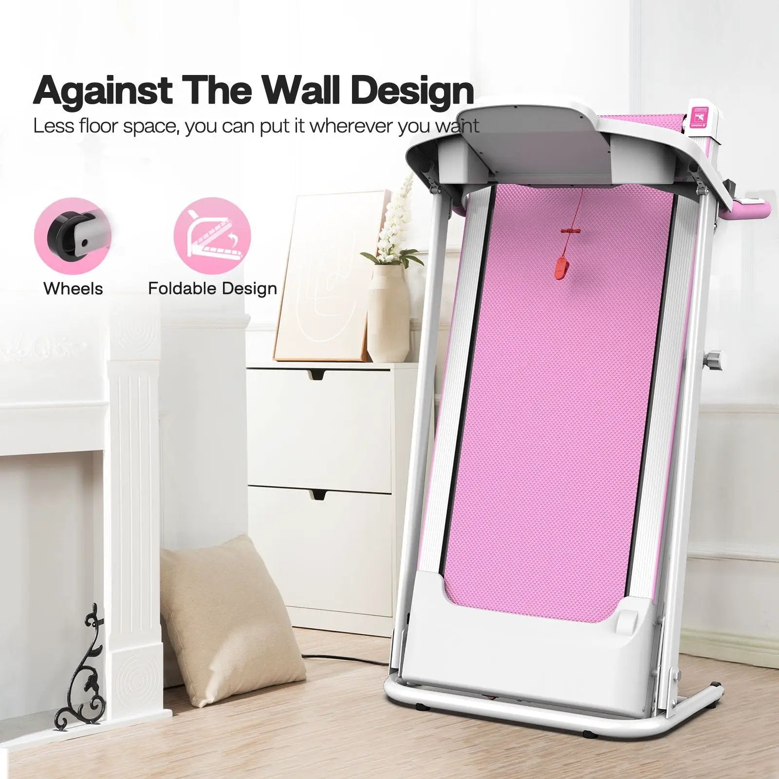 Foldable Treadmill 2.5Hp Electric Folding Treadmill Running Walking Machine For Home Gym, Max 265 Lbs Weight Capacity - Pink / White by HouseOfZazla