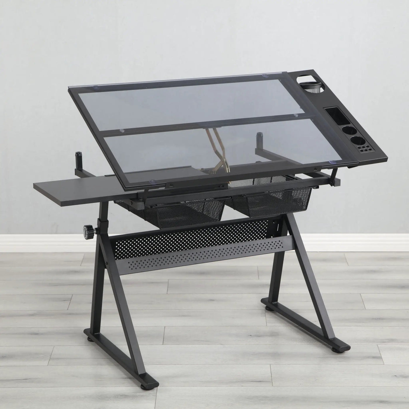 Adjustable Tempered Glass Drafting Printing Table With Chair by Unique Piece Furniture