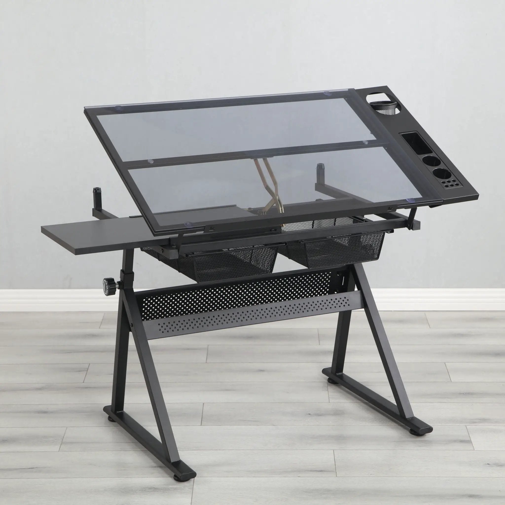 Adjustable Tempered Glass Drafting Printing Table With Chair by Unique Piece Furniture