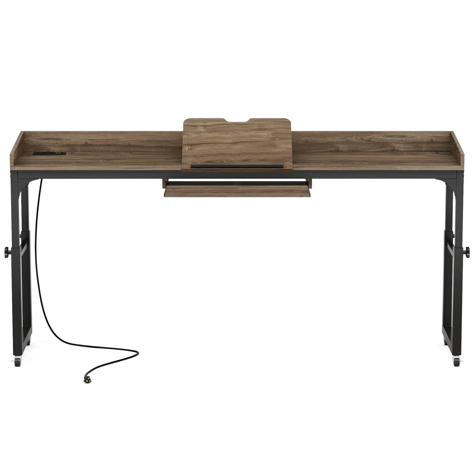 Adjustable Overbed Table With Wheels, Queen Size Mobile Desk - Dark Gray