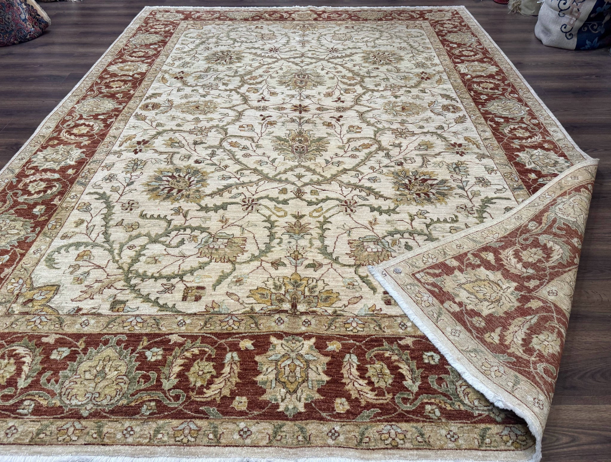 Pakistani Rug 9x12, Floral Allover Peshawar Carpet, Chobi, Beige and Rust Red, Traditional by Jewel Rugs