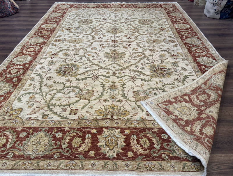Pakistani Rug 9x12, Floral Allover Peshawar Carpet, Chobi, Beige and Rust Red, Traditional by Jewel Rugs