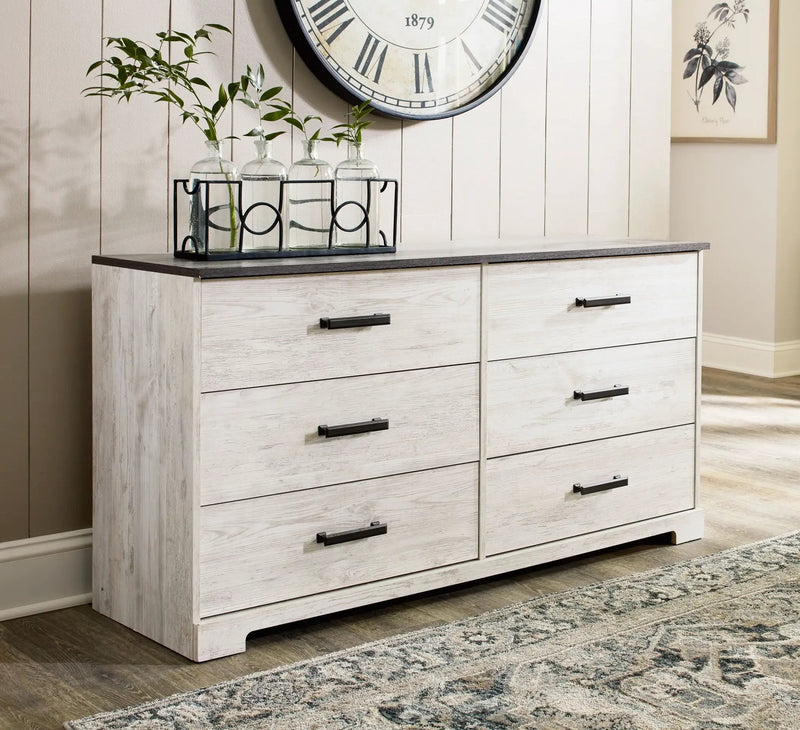 Shawburn - Six Drawer Dresser - Pewter-tone pulls - White / Black / Gray by Unique Piece Furniture