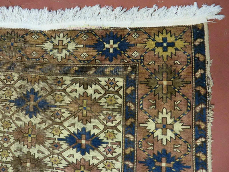 4' X 5' Antique Handmade Caucasian Kazak Shirvan Wool Rug Snow Flakes by Jewel Rugs