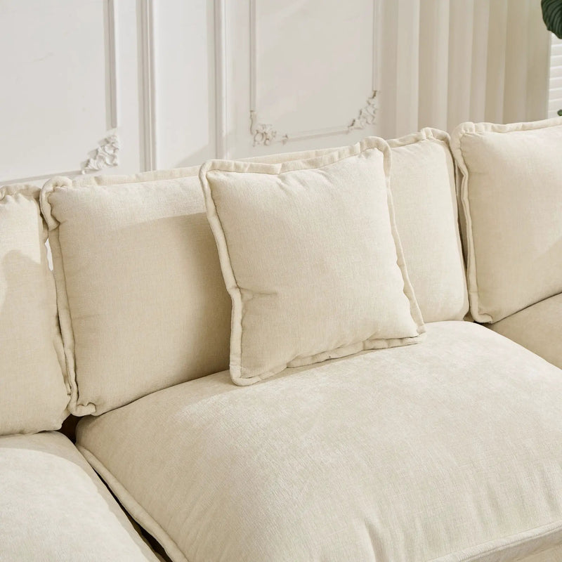 Cloud 4 Seats Sofa (Ottoman is not included) with Chenille Fabric in Beige by BLAKHOM
