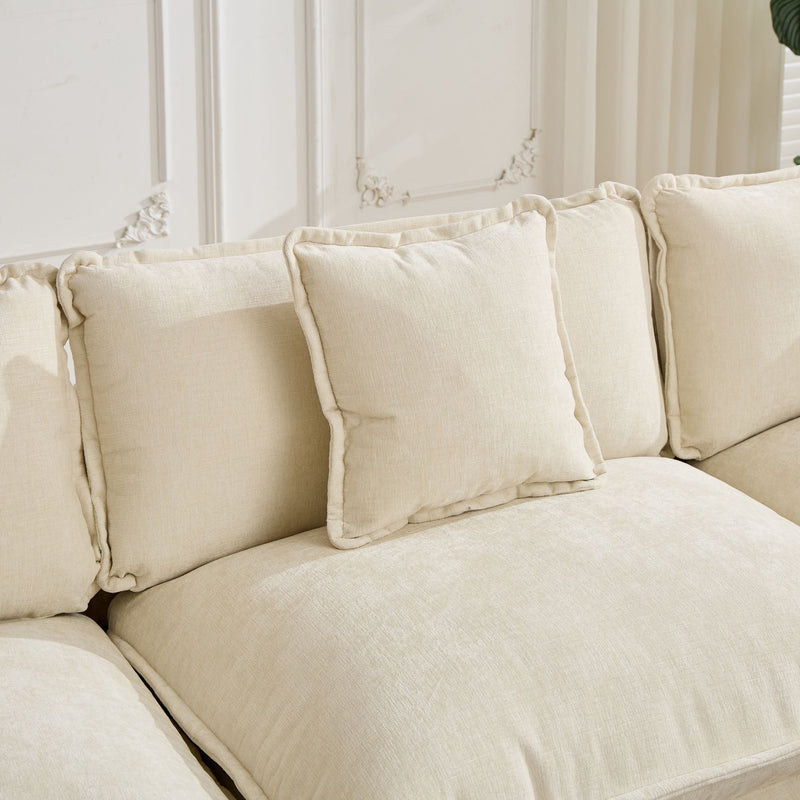 Cloud3 Seats Sofa (Ottoman is not included)Chenille Fabric in Beige by BLAKHOM