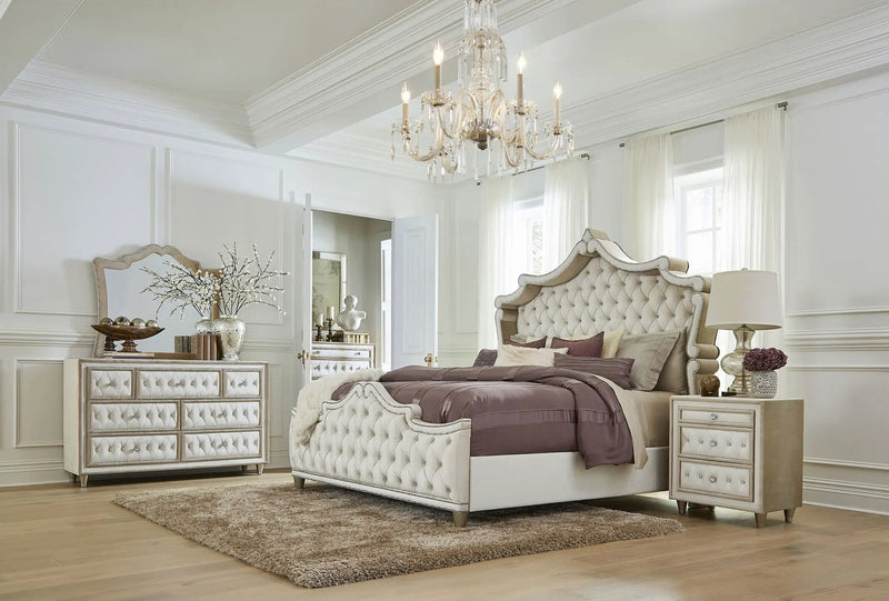 Antonella Upholstered California King Panel Bed Ivory by Unique Piece Furniture