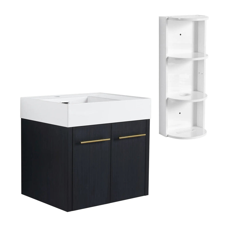 Modern Wall Mounted Bathroom Vanity With Thick Edge Resin Sink And Storage Rack by Unique Piece Furniture