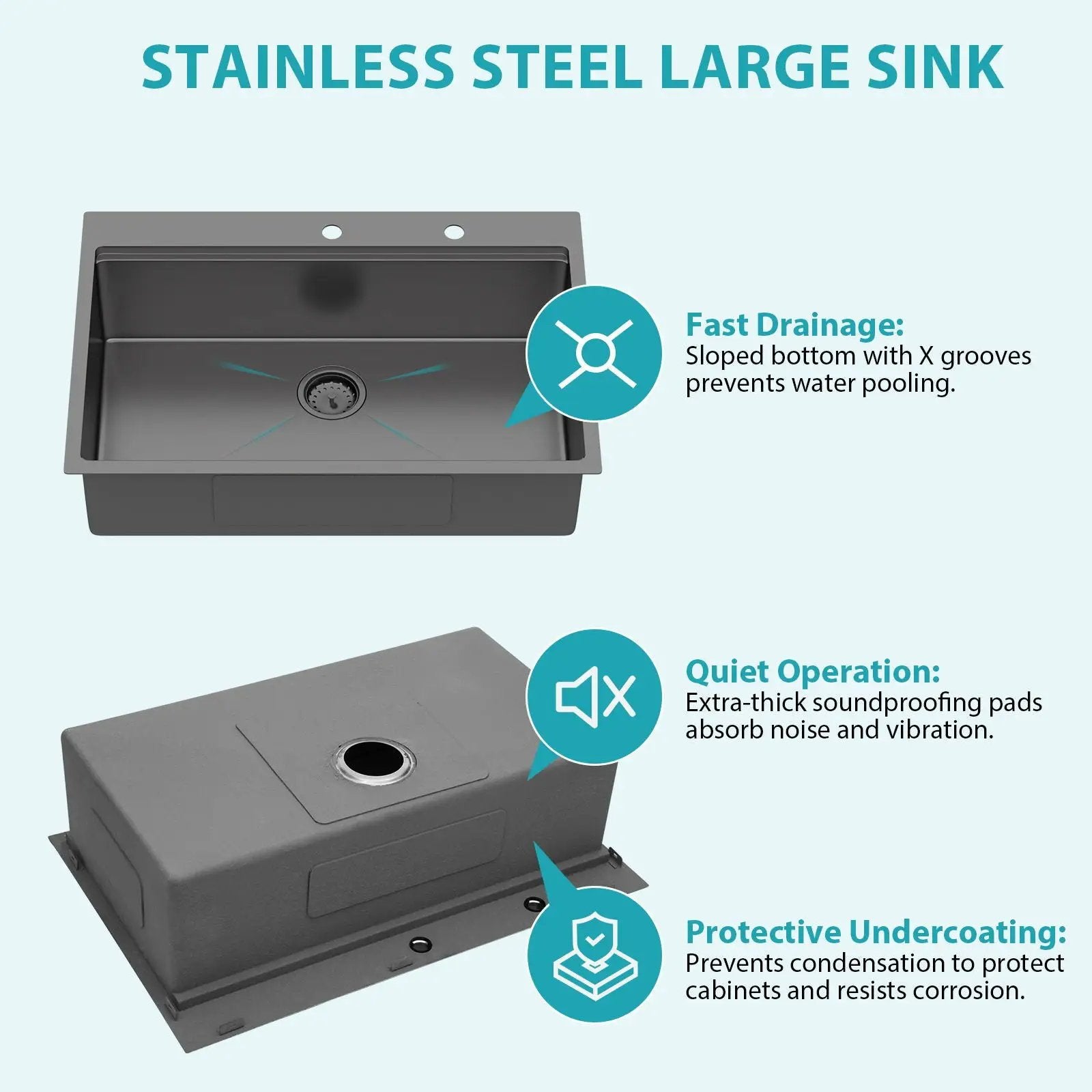 Drop In Kitchen Sink With Pull Out Faucet And Soap Dispenser, Single Bowl Topmount Sink - Gunmetal Black by HouseOfZazla