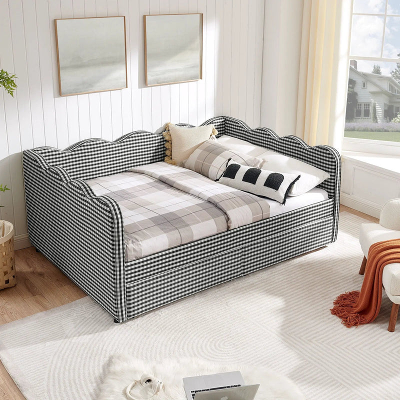 Gingham Daybed With USB Charging Port, Wave-Shaped Design by Unique Piece Furniture