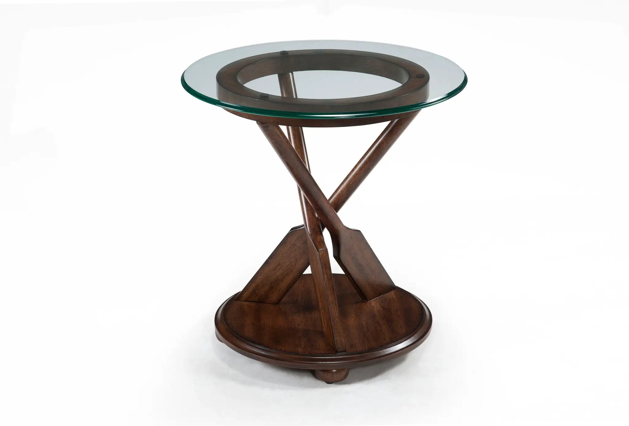 Beaufort - Round End Table With Base And Glass Top - Dark Oak by Unique Piece Furniture
