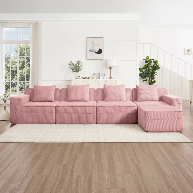 Modular 4 Seat L Shape Sectional Boneless Sofa by HouseOfZazla
